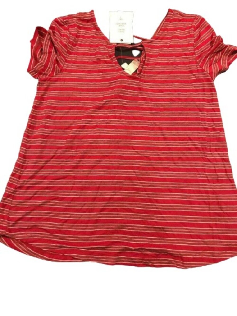 Pink Rose Womens Striped Keyhole Knit Top,Brick Combo
